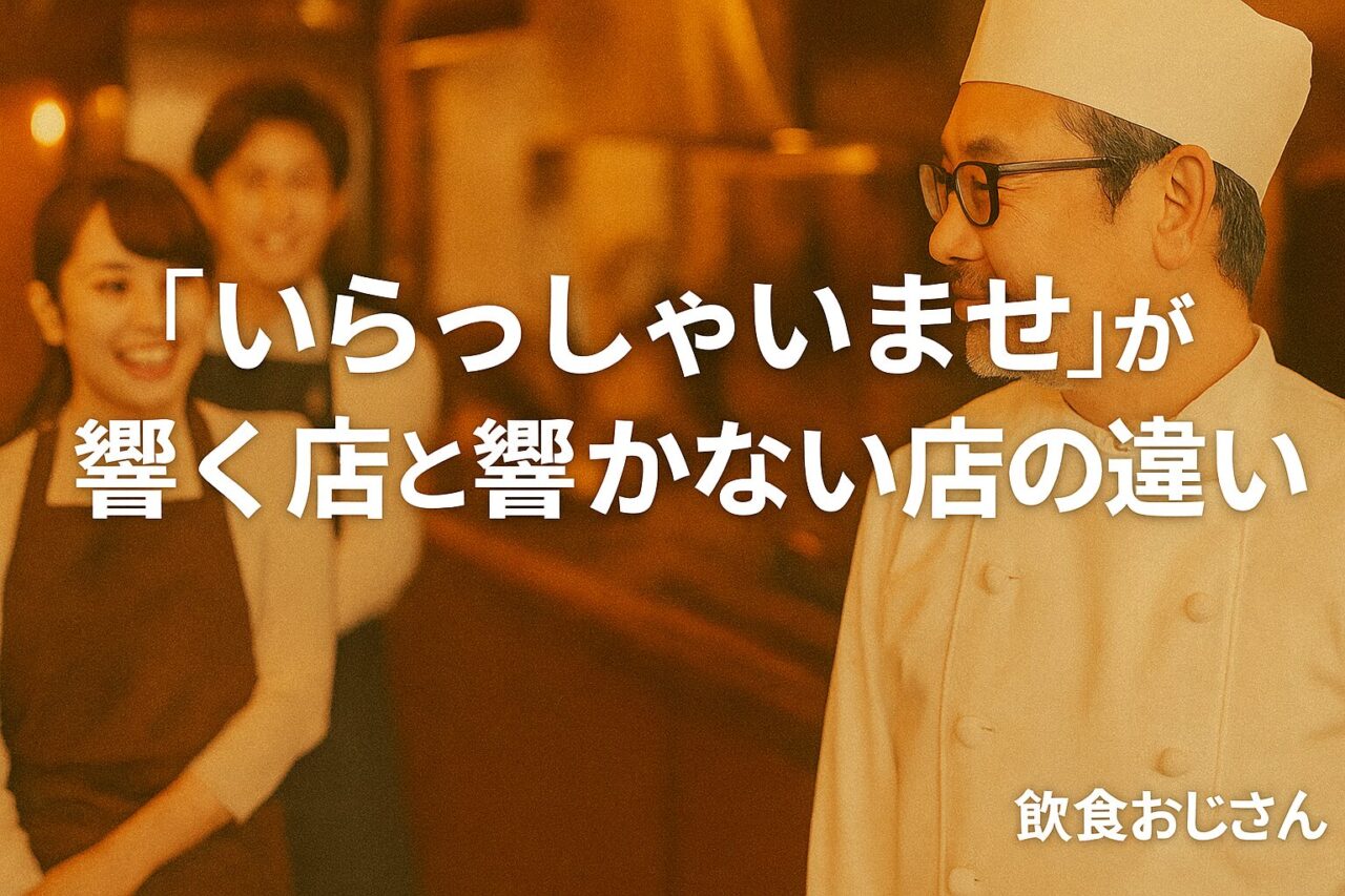 「『いらっしゃいませ』が響く店と響かない店の違いを解説する飲食おじさんの記事アイキャッチ画像」