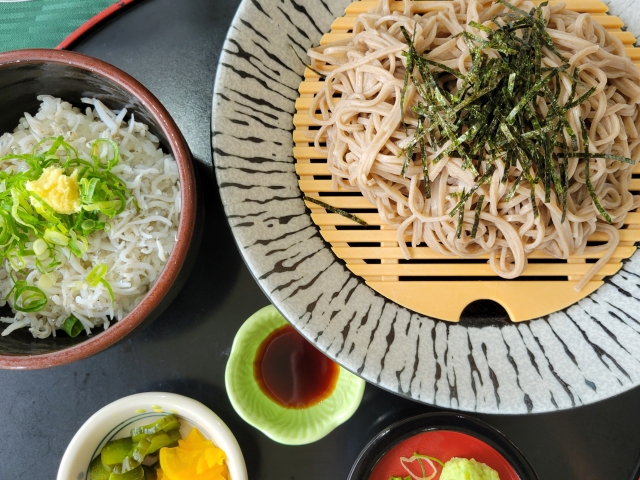 そばとしらすご飯の和食セットの写真