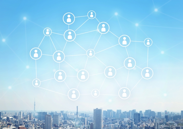 スタッフ同士がつながり、連携して働くチームワークをイメージしたネットワーク図の写真